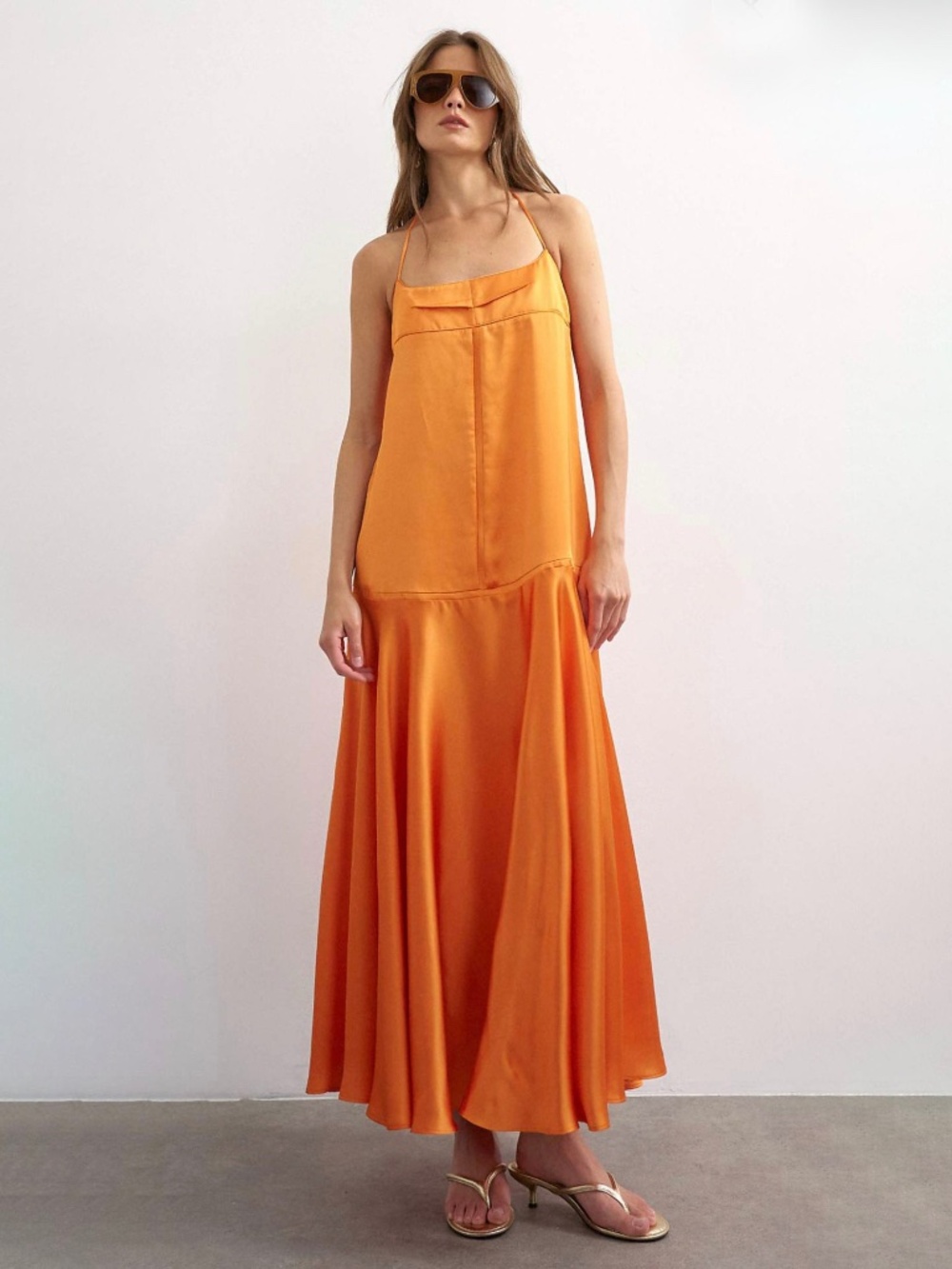 Topshop Satin Style Seamed Halter Drop-Waist Maxi Dress Russet Orange. US Size 6